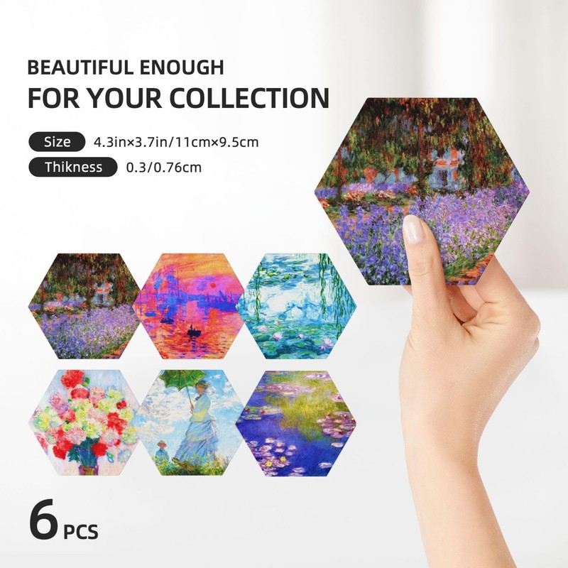 Coaster for Drinks Set of 6,Famous Claude Monet Paintings Absorbent