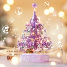 DOSCOR Purple Crystal Christmas Tree Building Blocks Set,Christmas Music Box with LED Light,Xmas Gift for Girls,Kids,and Adults