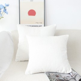 OYIMUA Corduroy Cream White Cushion Covers 45 x 45 Set of 2 Soft Fluffy Plain Cushion Cover 18x18 Patchwork Decorative Pillow Covers Neutral Modern Cushions 45cm x 45cm for Sofa Bedroom
