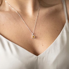 MATERIA by Matthias Wagner Women's Necklace Pendant 925 Silver Round Citrine Gemstone Chain, Gemstone