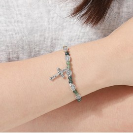 MILAKOO Rosary Bracelet Beads Communion Gift Cross Stainless Steel Bracelets Cross Bead Bracelet for Birthdays Confirmations Communions Christening Party, Stainless Steel, No gemstone