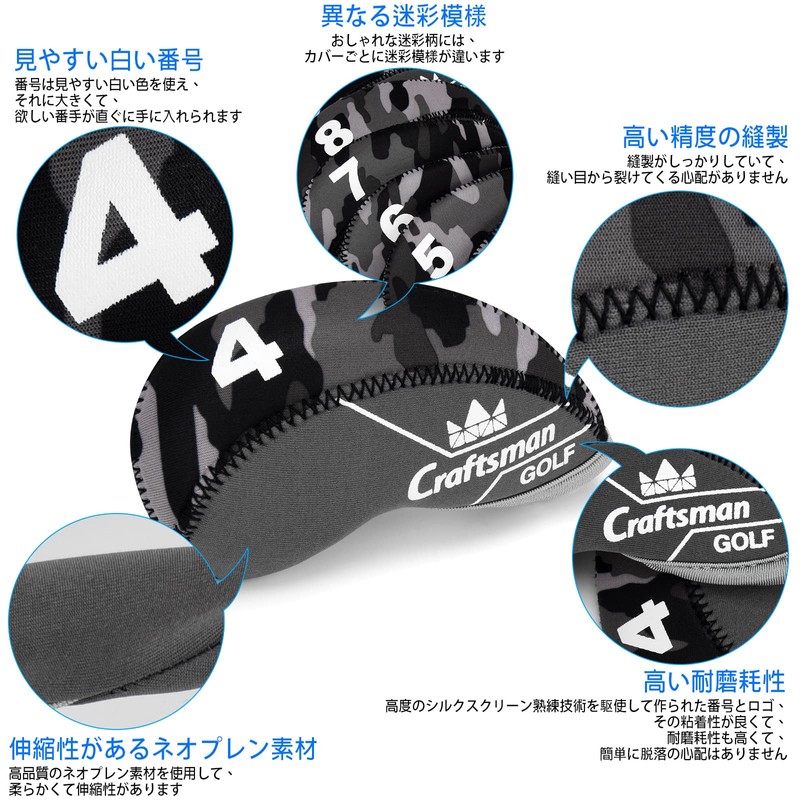 CRAFTSMAN Golf Iron Covers 10 Pack (4-9,PW,AW,SW,LW) Neoprene Golf Iron
