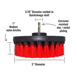 Kornely™ Premium Drill Brush - Stiff Red 13cm Professional Power Scrubber Will Not Scratch Surfaces Suitable for Garage, Brick, Exterior Tiles, Stone, Fireplace, Rust Removal, Wheel Cleaning