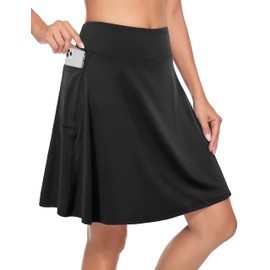KORALHY Black XXL High Rise Knee Length Skort with Built-in Shorts for Women
