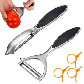 2 Piezas Pelador de Papas y Verduras y Frutas Tres cuchillos para pelar naranjas Raspador Ergonómico Antideslizante para Cocina, Herramientas de Cocina Profesionales Imprescindible en la Cocina