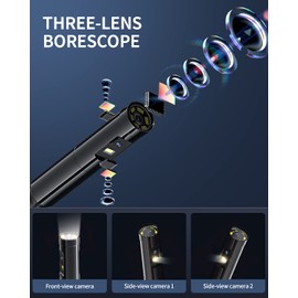 Triple Lens Borescope Inspection Camera, Teslong Professional Endoscope with Light, Digital Video Scope Camera, 5" IPS Screen, Waterproof Flexible Cable for Automotive/Home/Wall/Pipe/Car (10FT)