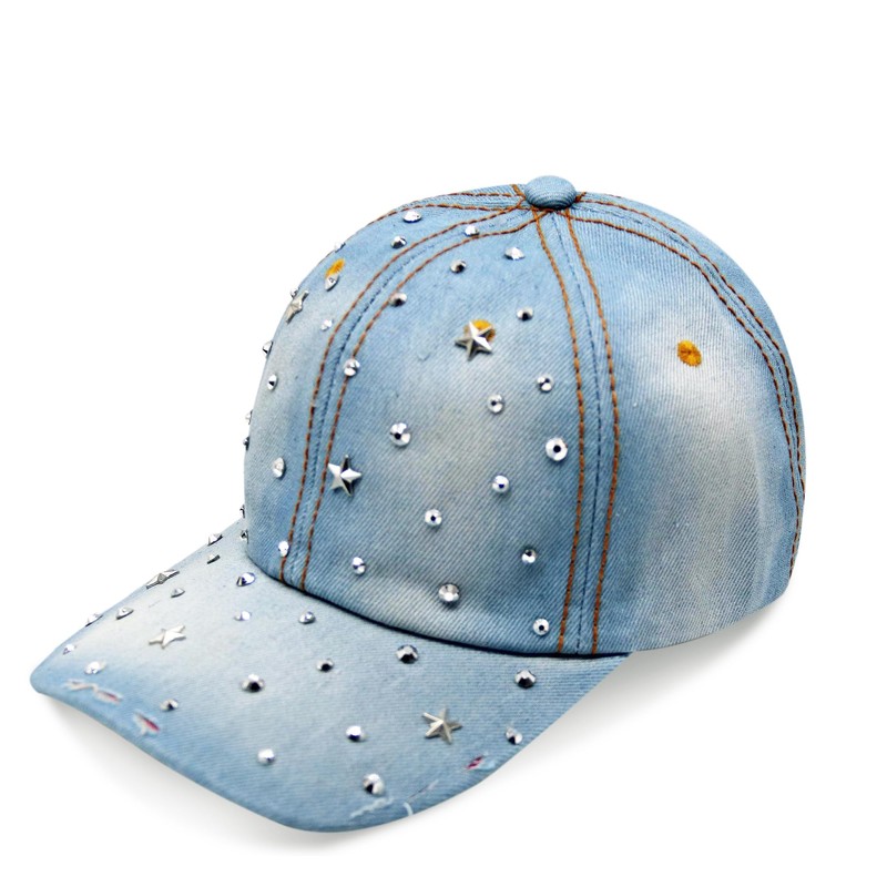 Topstyle Jeans Cap in Vintage Style with Star and Rhinestones,