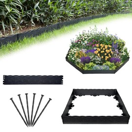 WOCHOLL Garden Edging Border Wood Look Fence Landscape Edging, 2.3 Inch Tall Edging for Landscaping with Spikes, Paver Edging for Flower Bed Edging Lawn Border (Black, 12.4FT)