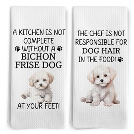 BitKAM Bichon Frise Gifts Kitchen Towels Set of 2, Bichon Frise Gifts for Women Dish Tea Towels, Funny Dog Mom Dad Lovers Gifts for Women Men Owners Hand Towels, Funny Dog Kitchen Decor, 16x24 Inch