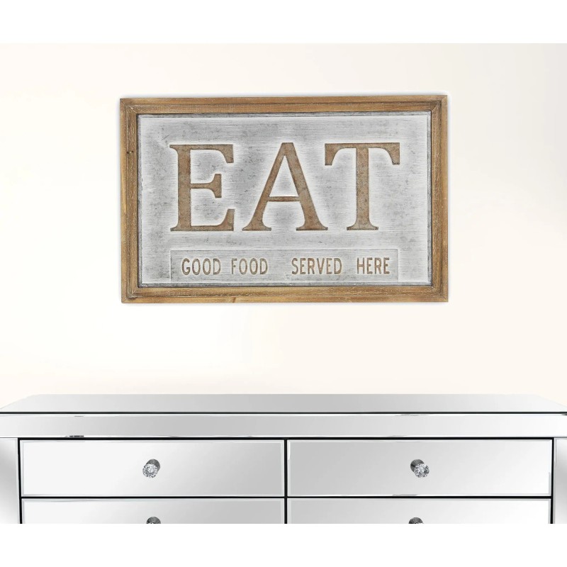 Homeroots 14" X 21" Gray and Brown Eat Wood and