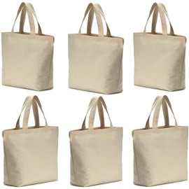 6 Reusable Canvas Tote Bags Bottom Gusset Heavy Tote Shopping Bag Washable Grocery Tote Bag,Multi-purpose Blank Canvas Bags Use for Grocery Bags,Book Bags,Shopping Bags,Craft DIY,etc (15.5''x13''X3'')