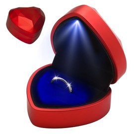Heart-shaped Ring Box with LED, Lighting Ring Box Heart Shape with Velvet Interior, Engagement Ring Box for Wedding, Engagement, Proposal - Jewellery Presentation Box, Ring Box, Heart Box (1, Red)