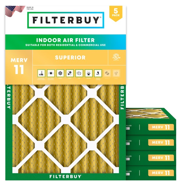 Filterbuy 20x24x2 Air Filter MERV 11 Allergen Defense (5-Pack), Pleated