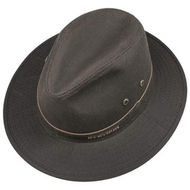 Stetson Avasun Waxed Cotton Traveller Women/Men | cloth hat outdoor with piping Summer-Winter | L (58-59 cm) dark brown