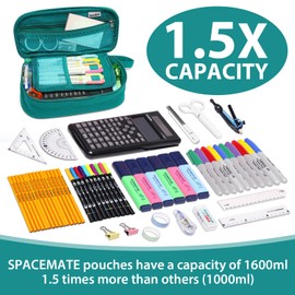 SPACEMATE Pencil Case Pouch Box Bag School Supplies Girls Boys Kids, Cute Preppy Stuff Large Big Capacity Aesthetic Pen Organizer, Back to College Stationary, Dark Cyan, Heavy Duty Canvas, 1800ml