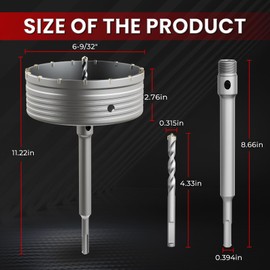 CSOOM Concrete Hole Saw 6-9/32" (160mm) with 220mm SDS Plus Shank Connecting Rod, Carbide Cement Hole Saw for Concrete Cement, Brick Wall Stone