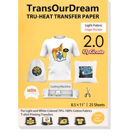 TransOurDream Upgraded Iron on Heat Transfer Paper for T Shirts (25 Sheets, 8.5x11") Iron on Transfers for Light Fabric Printable Heat Transfer Vinyl for Inkjet Printer (L2-25)