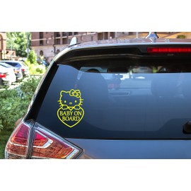 Exquisite Hi Kitty - Baby On Board Yellow Glossy Vinyl Decal for Car SUV Laptop Truck Bumper, 6 x 4 INCHES Yellow