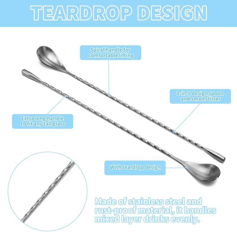 2 Pcs 12 Inch Bar Mixing Spoon Cocktail Spoon Stainless