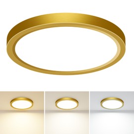 slochi Bathroom Light, 3000K/4000K/6500K 3 Color Temperature, Waterproof IP44, Small, Round, Modern, 18W 2100LM Flush Ceiling Light for Bathroom, Kitchen, Bedroom, Hallway,Ø22CM(Gold)