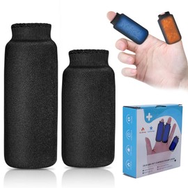 Cartlant 2 Pcs Finger Ice Sleeves, Reusable Gel Finger Protectors Cover Splint Support Hot Cold Therapy Ice Pack for Arthritis, Thumb Toe Skin Injuries Gout Cryotherapy Compression Sleeve, Black