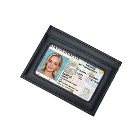 Adenpvn Leather credit card holder Minimalist Slim Front Pocket Wallet with ID Window Stylish and Durable Unisex Card Case (Black)