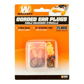 Walker's 25dB NRR Noise-Reducing ANSI S3.19 Hearing Protection Shooting Hunting Work Soft Comfortable 23" PVC Corded Rubber Earplugs, 2 Pairs & Carrying Case