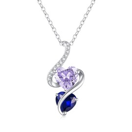 LOUISA SECRET Unique Double Heart Necklace Gifts for Wife Women, 925 Sterling Silver Tiny Birthstone Pendant Jewelry Gift for Her Girlfriend Mom Valentine's Day Anniversary Mother's Day Birthdays & Christmas