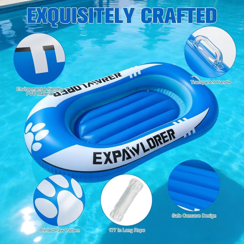 EXPAWLORER Inflatable Dog Pool Float Raft with Handle & Rope