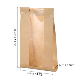 uxcell 100pcs Bakery Bags with Window, Tin Tie Tab Lock Bags, Kraft Paper Bags for Cookies, Candy, Chocolate (Brown 11.8x4.7inch)