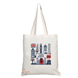 Coralgraph Inc TB2050 - Natural Reusable Shopping Souvenir Tote Bag Featuring London - (Design 7)