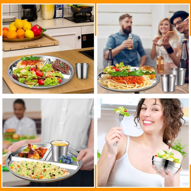 Potchen 20 Pcs 304 Stainless Steel Plates and Bowls Sets