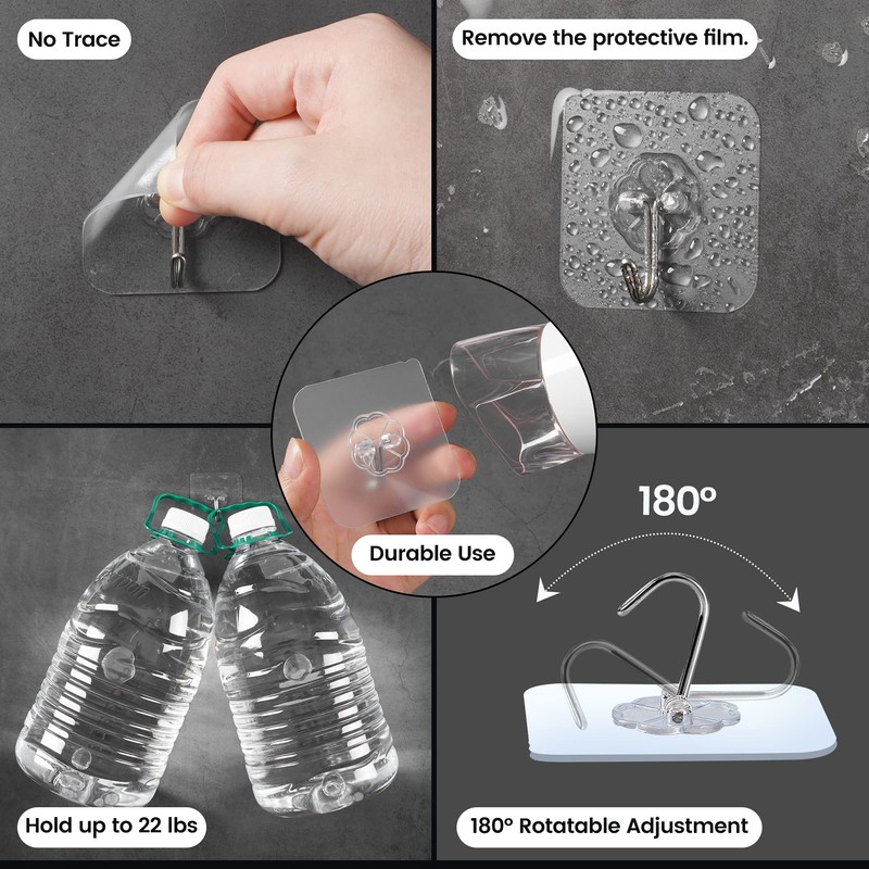 OFIYE Wall Hooks - 22lb(Max) Heavy Duty Adhesive Hooks for
