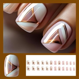 Short Press on Nails Square Fake Nails Colour Oil Painting Full Cover False Nails DIY Glue on Nails Glossy Acrylic Nails for Women Girls 24Pcs