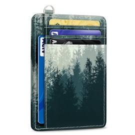 Yonlevres Credit Card Holder Slim Wallet, Forest RFID Wallet Women Front Pocket Small Card Holder, Travel Cute Funny Thin Card Case ID Window PU Leather RFID Blocking Card Organizer Gifts Girls Ladies