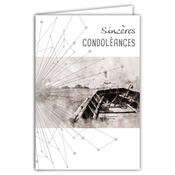 Afie 64-1032 Sincere Condolence Card Shiny Silver Boat Boat Contemporary Graphics Sepia Grey Deadage Delivered with White Envelope Closed Card Size 11.5 x 17 cm