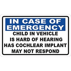 StickerTalk Child in Vehicle is Hard of Hearing Has Cochlear Implant Vinyl Sticker, 5 inches by 3 inches