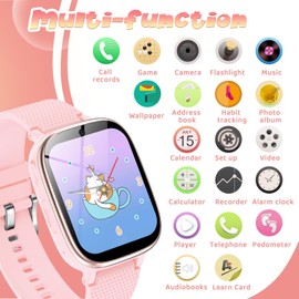 PTHTECHUS Reloj Inteligente para Niños - Smartwatch Teléfono para Niños y Niñas con Llamada SOS 2 HD Cámaras 22 Juegos podómetro audiolibro música vídeo Despertador Regalo de cumpleaños 4-14 años