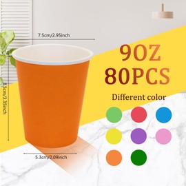 Maridergo 80 Pack Colorful Paper Cups Party Cups, 250ml Multi Coloured Drinking Cups Neon Party Cups Picnic Cups Biodegradable for DIY, Birthday, Picnics, Weddings, Holiday Party, 8 Colors
