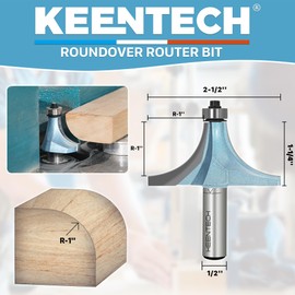 KEENTECH Round Over Router Bit, 1/2" Shank, Edge Forming Router Bit for Wood, Corner Rounding(1/2 Inch Shank , 2-1/2 Inch Diameter , R1 Inch Radius)