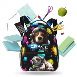 MAHIPOCI Funny Astronaut Dog Print Kids Backpack, Planet Space Galaxy Themed School Bag for Boys & Girls, Lightweight and Durable Bookbag for Age 5-12, Backpack Ideal for School & Outdoor Adventures