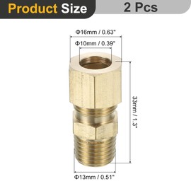 sourcing map 5 Pcs Brass Compression Tube Fitting, 3/8" OD x 1/4" NPT Male Connector Compression Union Connector Brass Straight Coupling Adapter for Air Liquid Oil Gas Vacuum Lines