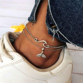 Cimenexe Bohemian Layered Mermaid Tail Ankle Bracelet Silver Wave Ankle Chain Bracelet Mermaid Tail Fish Beach Anklet Chain Beach Surfer Foot Chain Anklet Summer Beach Foot Chain Jewelry