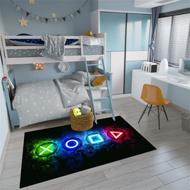 Games Area Rugs, Gamer Rug for Boy Cool Player Room Decor, Gaming Carpets for Boys Teens, Child Play Soft Floor Mat for Dining Living Room Sofa, Video Game Decor Decorate Doormats Black