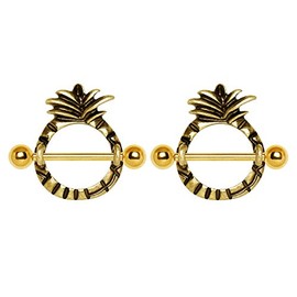 14GA Gold Plated Pineapple Nipple Shields, Sold as a Pair