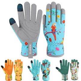 SLARMOR Guantes de jardinería para mujer – Guantes de trabajo de cuero con pantalla táctil para deshierbar, excavar, plantar podar guantes de patio -M
