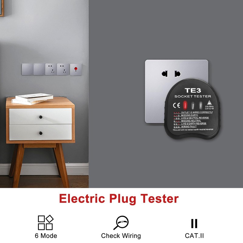 Socket Tester UK, Electrical Tester, 250V Plug Outlet Meter with