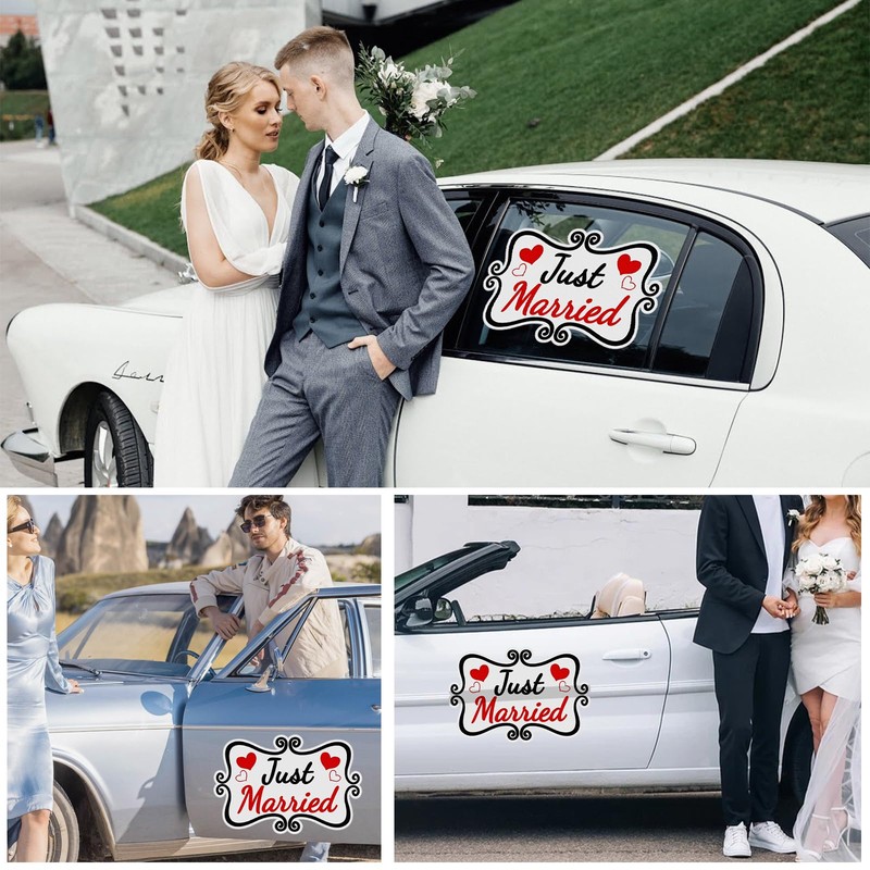2 PCS Large Just Married Car Decorations, 13.9 x 8.8