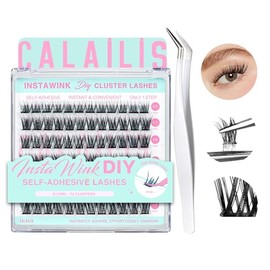 CALAILIS Selbstklebende Wimpern 72 St√ºck D Curl Druck auf Kein Kleber erforderlich Einzeln Wimpern Vorgeklebt Wiederverwendbares Kleberfreies Wimpern-Cluster-Set mit Pinzette f√ºr Anf√§nger (ZBP10)