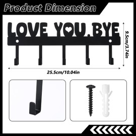 LIQWEI Key Holder Wall Mount, Large 'Love You.Bye' Entryway Organizer with 5 Hooks,Black Metal Key Hanger —No Drill Adhesive for Home Wall Decor
